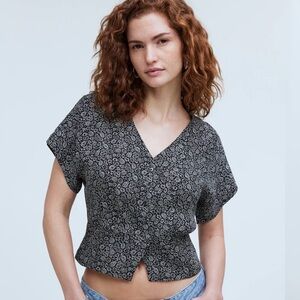 Madewell L Paisley Print Blouse Like New Model Off Duty Silky Button Top